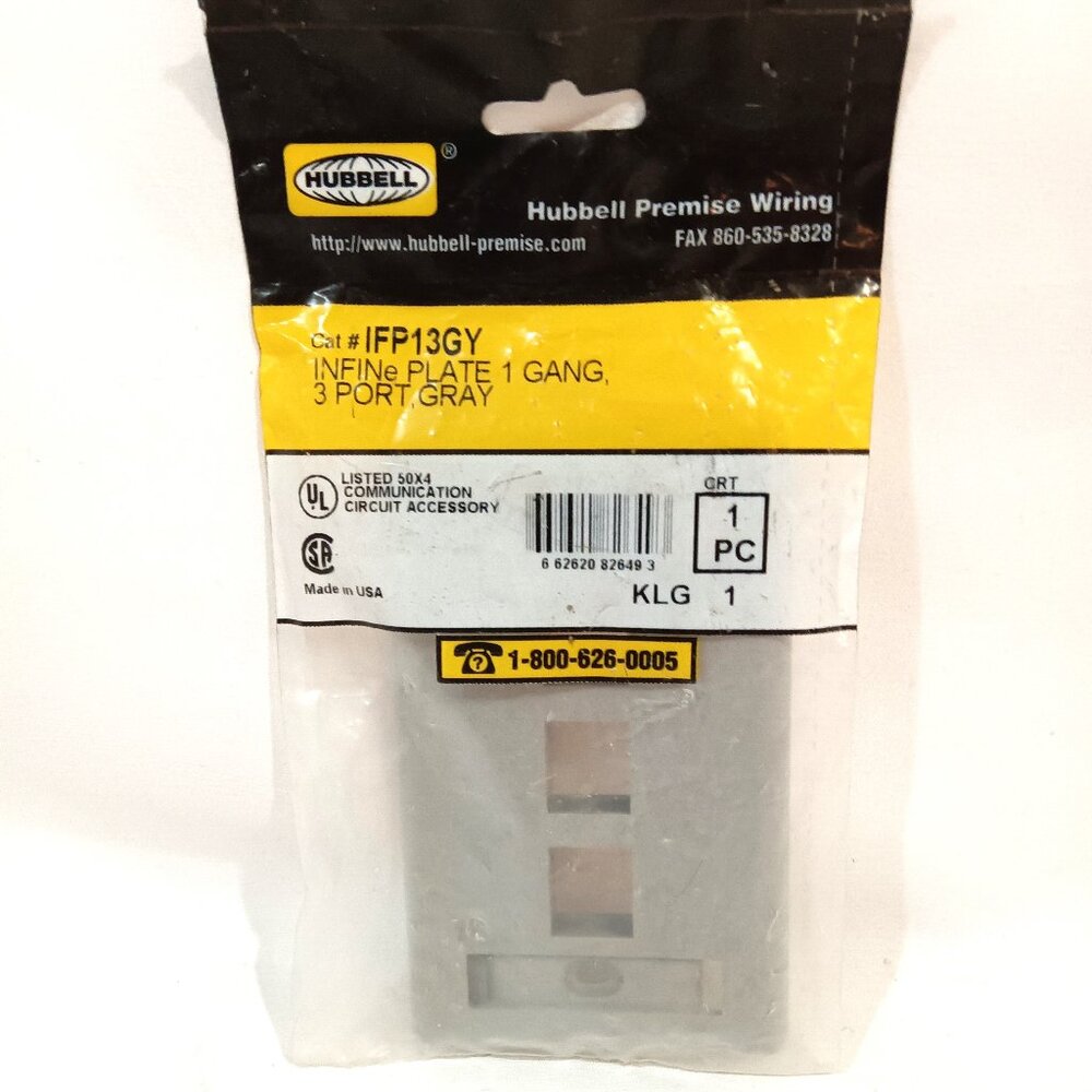 Hobbell Premise Wiring IFP13GY Gray Color 1 Gang 3 Port Toggle Switch Wall Plate
